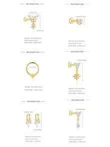 SereneSpark 1件/1对 心形星星月亮925纯银耳环 女士18K镀金耳夹耳钉 耳廓耳软骨平底耳环 日常佩戴 婚礼派对 订婚 圣诞节礼物 精致珠宝 - 金色 - 查看 9