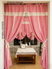 1件农舍风格亚麻系带格子厨房窗帘，波西米亚钩编蕾丝格子窗帘，适用于厨房、餐厅、客厅 - 紅色 - 查看 9