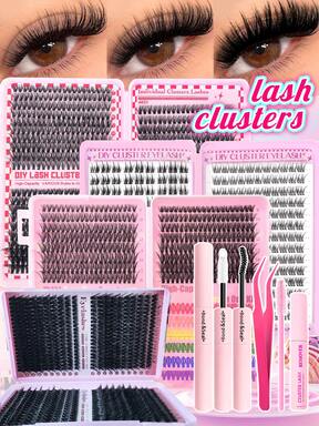 740/600/280/750PCS Mixed DIY False Eyelash Set - D Curl, Multiple Styles (Natural/Dramatic/Daily/Cosplay), Beginner-Friendly, Fluffy & Voluminous, Waterproof, Includes Large Capacity Lash Book"