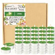 200-Pack Aromatherapy Tea Candles With 4-Hour Burn Time, Spring Scented Candles, Suitable For Home Blessings, Weddings, Festivals, And Emergencies (Dark Green) - Green - View 2