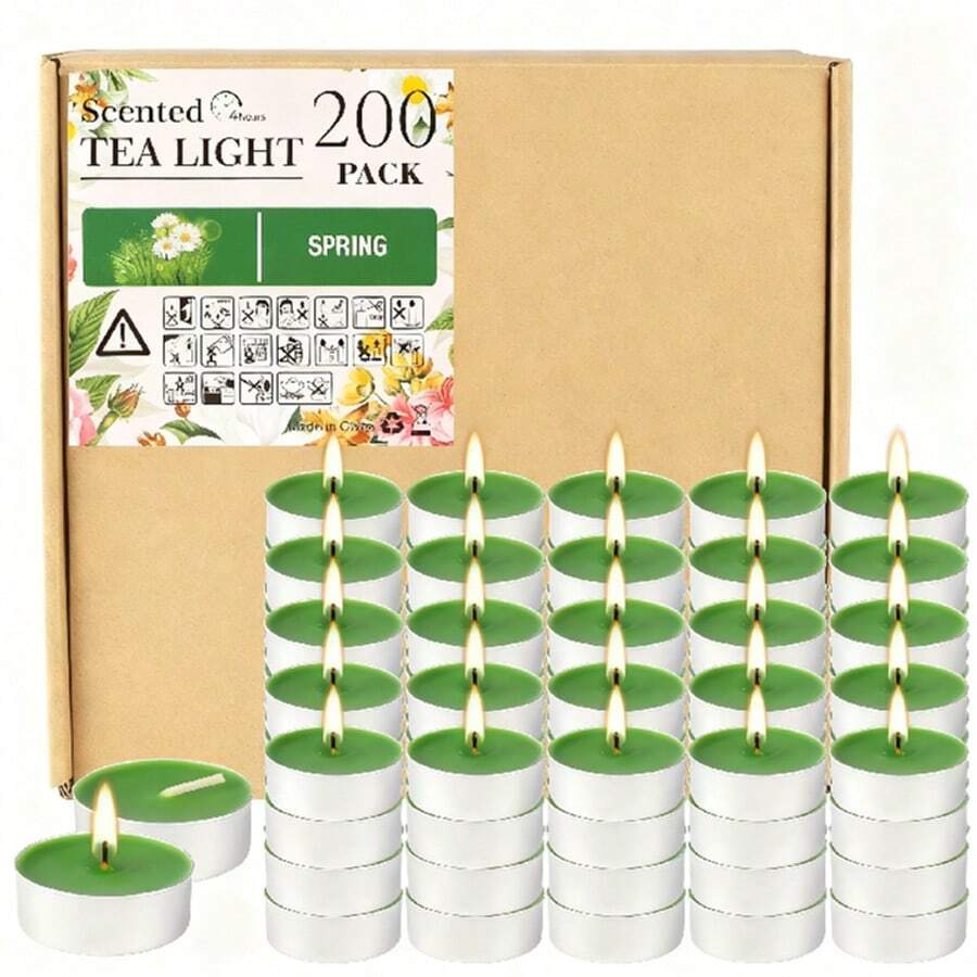 200-Pack Aromatherapy Tea Candles With 4-Hour Burn Time, Spring Scented Candles, Suitable For Home Blessings, Weddings, Festivals, And Emergencies (Dark Green)