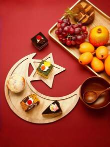 1个木制月亮星星节工艺托盘，简约装饰节日盘，适用于商店/派对/酒店/家庭