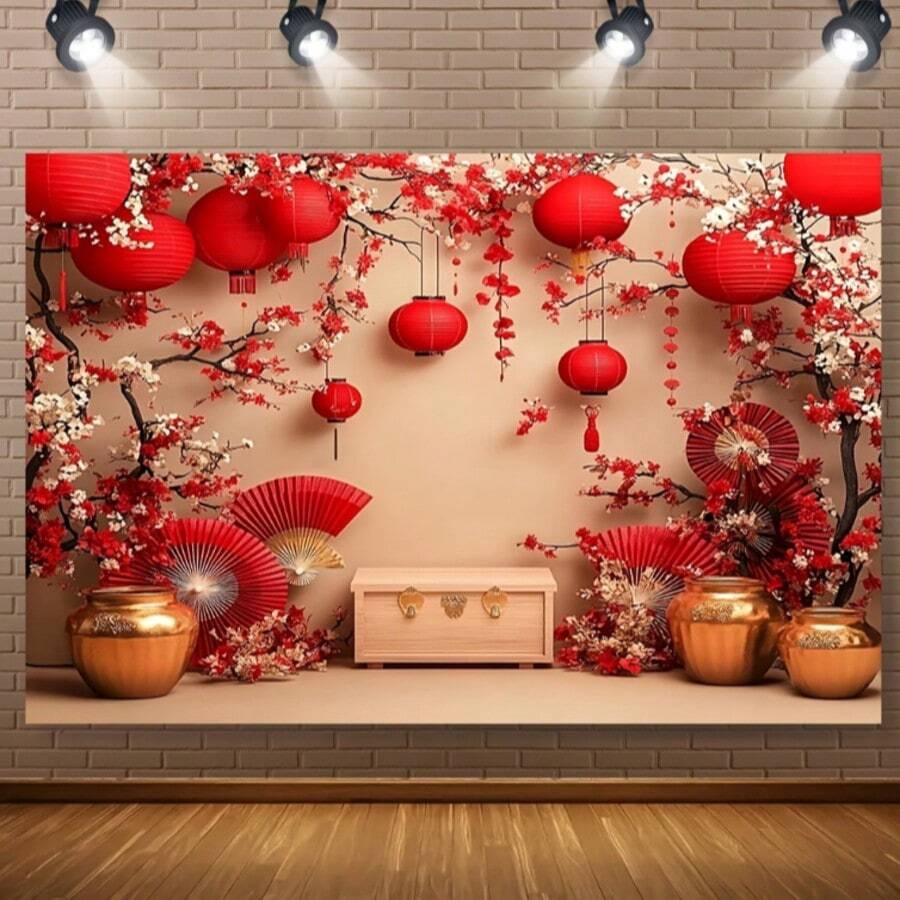 Đồ trang trí Tết Nguyên Đán đa năng - Đèn lồng đỏ và họa tiết hoa, chất liệu polyester, thích hợp cho các bữa tiệc và tụ họp, dễ cất giữ. - Nhiều màu - Xem 1