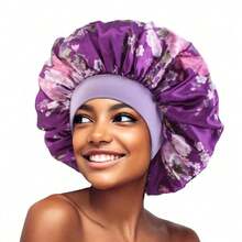 Set de 3 bonete din satin floral multicolor pentru femei, bonetă de păr cu bandă elastică lată, bonetă de somn din satin cu bandă largă pentru femei, potrivită pentru înfrumusețarea părului, îngrijirea, pălării pentru chimioterapie, păr creț elastic, culori asortate