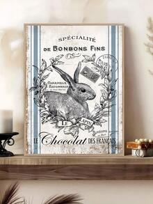 1pc Vintage French Country Easter Bunny Canvas Poster, Artistic Cartoon Wall Art, Wall Decor For Living Room, Bedroom, Kitchen, Bathroom, Spring & Winter Season, Modern Retro Style, Festival Gift, Easter Wall Art, Wall Arts, Wall Decor, Home Decor, Room Decor, Canvas Wall Art, Posters, Wall Art With Frame, Optional Frame