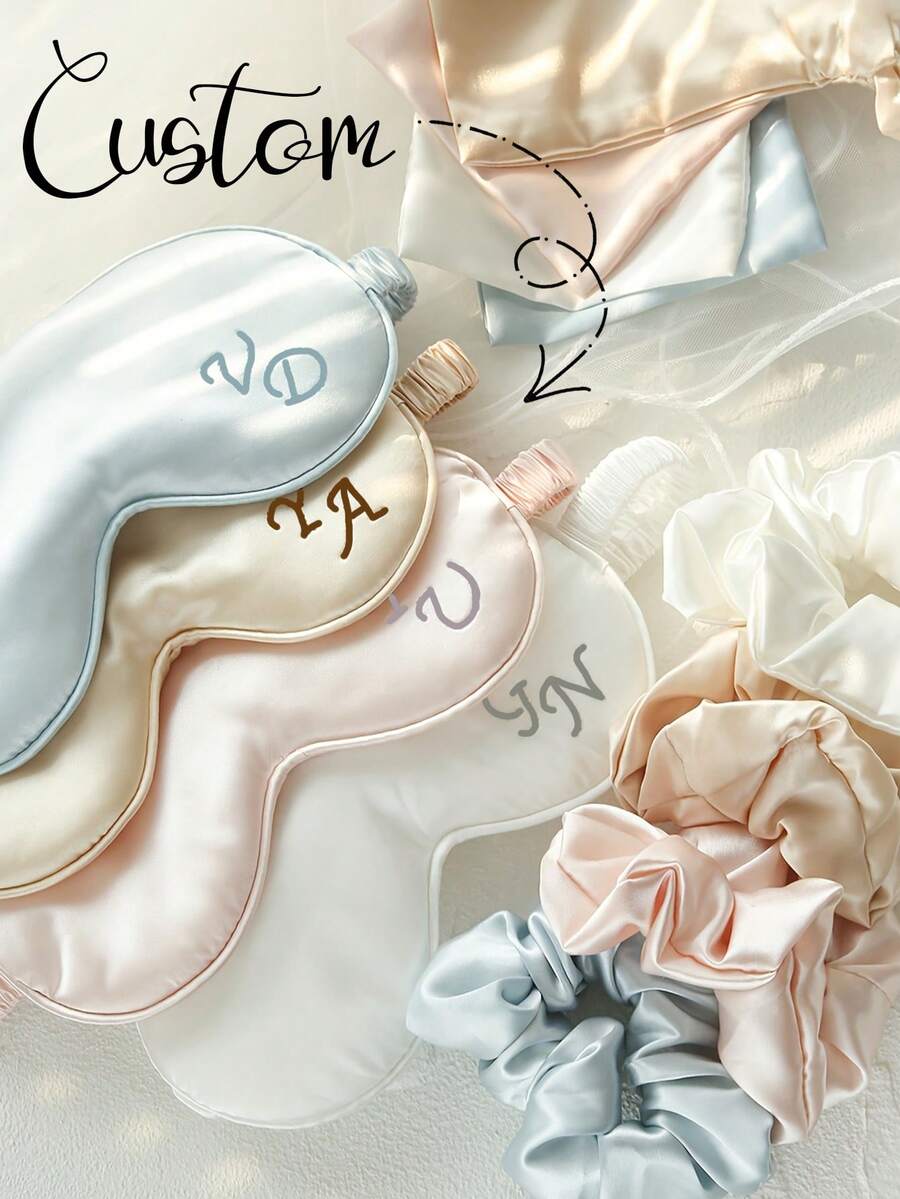 Personalized Custom Satin Eye Mask 3 Pieces Set, Personalized Sleep Eye Mask Bridesmaid Gift, Bridal Shower Gift, Bridal Party Bridesmaid Gift Silk Eye Mask, Bridesmaid Gift Box Set, Satin Eye Mask, Eye Mask, Bridesmaid Gift Bag, Bridesmaid Proposal - Multicolor - View 1