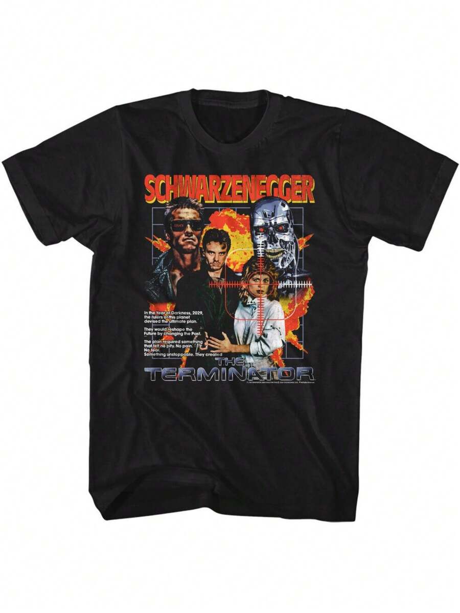 Terminator T-Shirt Printed With And Terminator Pattern-Back Printed Casual Round Neck Four Seasons Comfort S-5xl-Classic Action Movie Fan Clothing Features Terminator Character And T-800 Design Hand Wash Or Clean Regular Pattern Black With Action Art Pattern Local Warehouse Delivery Soft Comfort Enjoy Special Discounts Suitable For Easter, Halloween, Thanksgiving, Christmas And So On - 黑色 - 查看 1