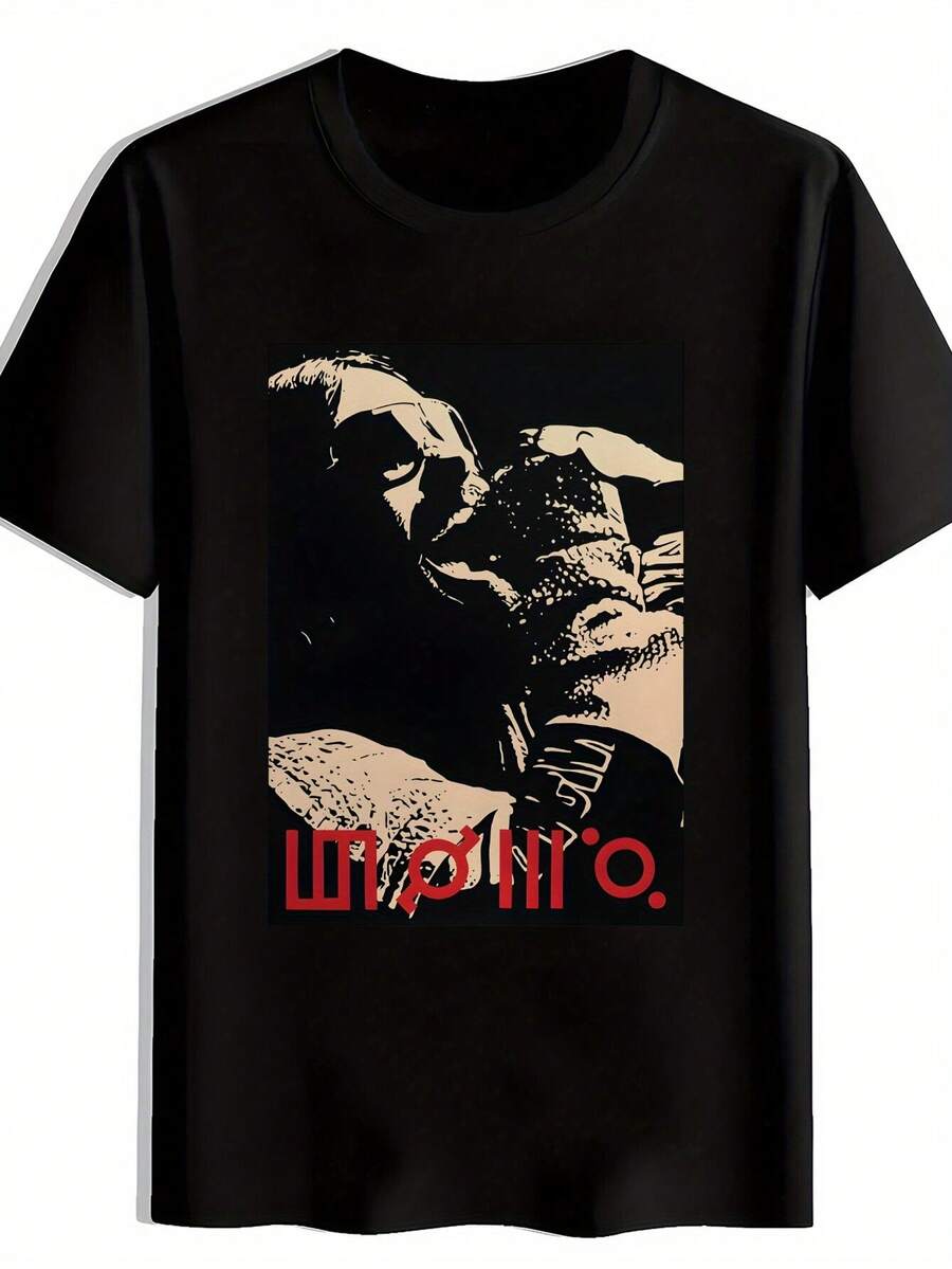 Camiseta gráfica retro de banda de rock para hombres - Cuello redondo. Manga corta. Top de poliéster de verano con letras SLIPOKOT. para viajar. Fechas. Playa. Vacaciones. Regalo de festival. Estilo casual. Ajuste Regular. Camiseta de banda de rock - Negro - Ver 1
