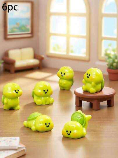 6个可爱迷你树脂乌龟摆件，创意填充物，适用于DIY微景观，可装饰桌面、卧室、客厅，表情可爱，造型多样，可融入苔藓微景观或点缀小型搁架，为家居空间带来轻松柔和的氛围。