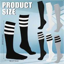 6 Pair Rainbow Knee High Socks Women Colorful Striped Socks Ice Skating Soccer Stockings For Halloween Costume,36065655 - 無色 - 查看 2