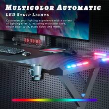 DLONGONE Gaming Table With LED, 100 X 55 Cm Gaming Desk, Stable Computer Table With Carbon Fiber Coating, Gamer Table With Cup Holder And Headphone Hook, Black - Black - View 5