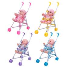 可折叠娃娃推车，花卉图案，适用于12英寸娃娃，可折叠婴儿车，适合幼儿和女孩，包含工具，逼真的娃娃推车，适合3岁及以上儿童，不含娃娃