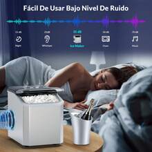 Mera House Maquina de hielo,1.3L maquina para Hacer Hielo Produce 33lb/24 h ,9 cubos en 6 minutos,Ultra Silencioso, Autolimpieza,Incluye Cesta y Cuchara,máquina de hielo para el hogar, la cocina, la oficina, el bar y la fiesta - Tipo de Enchufe A USA (110-127V) - Ver 9