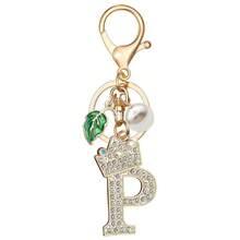 Bling Crown Letter Keychain Pearl Leaf Charms For Key Handbag Backpack Bag Alphabet Key Chain Initial Accessories
