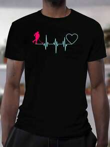 Camiseta Casual Negra de Verano para Hombre con Gráfico de Latido de Corazón Colorido - Manga Corta. Cuello redondo. Tela ligera y transpirable. Perfecto para atuendos casuales. Camiseta Transpirable Camiseta Gráfica Juguetona Camiseta Ligera - Negro - Ver 7