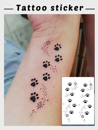 1 Piece Of Fashionable And Cute Cat Paw And Dog Paw Temporary Tattoo, Black, White And Pink Kawaii Design, Waterproof And Long-Lasting, A Fresh Arm Decoration Sticker Suitable For Couples On Valentine's Day