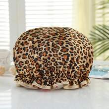 Gorro de ducha doble impermeable, champú para el cabello, baño, cubierta para cabezal de maquillaje - Estampado de leopardo - Ver 13