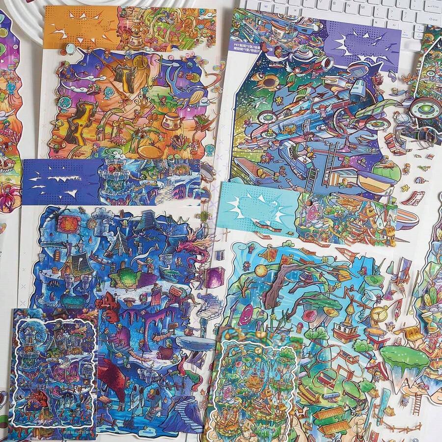 [Bộ nhãn dán Gucard, Mô hình tiểu cảnh, 67 nhãn dán phong cảnh với nhiều kiểu dáng khác nhau!!!] Thế giới thu nhỏ chất lượng cao: Mô hình tiểu cảnh Dreamland, kích thước lớn, tự làm, nhãn dán nhà thu nhỏ - Mô hình tiểu cảnh thẩm mỹ cao - Nhiều màu - Xem 1