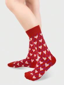 1/2 Pair Arrow & Heart Pattern Socks, Black & Red, Fashion Versatile Casual Unisex Mid-Calf Socks For Couples - Multicolor - View 8