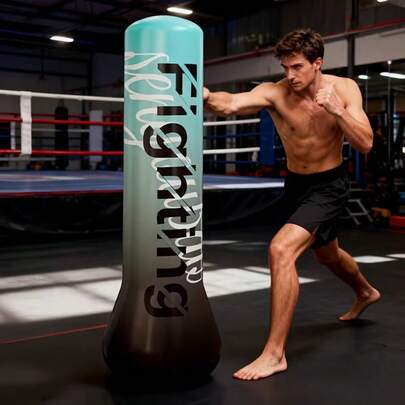 Bao đấm hơi, đàn hồi ổn định, hệ thống bơm hơi điều chỉnh nhanh - Thích hợp cho Karate, Taekwondo, Boxing và các bài tập cường độ cao khác - Thiết bị tập luyện võ thuật bền bỉ, thích hợp cho phòng tập tại nhà, võ đường, trung tâm huấn luyện - Có thể gấp gọn và di động, bơm hơi từ đáy, có thể sử dụng trong nhà và ngoài trời.