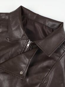 ii Loose Solid Color Lapel Commuter Leather Jacket For Women - Brown - View 7