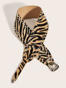 1PC American Fashion Western Cowgirl Cowboy Street Belt For Women Zebra Stripe Waistband Punk Rivet Wide Dress Jeans Belt Female - Multicolor Waist Belt - View 6