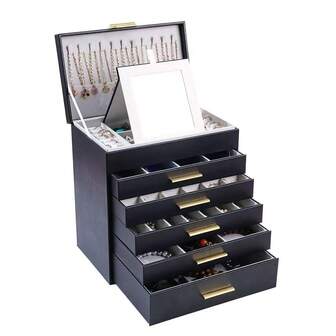 BOOVO 1 pieza Caja de joyería elegante y de moda para mujeres, caja organizadora de material de PU adecuada para joyas, collares, anillos, exhibición y almacenamiento, estuche de joyería