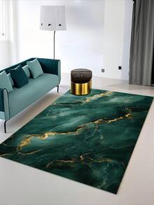 5mm Thick Polyester Fiber Deep Green Marble Pattern Area Rug, Soft & Comfortable Touch, Easy Maintenance, Anti-Slip Backing, Suitable For Lobby, Bedroom, Living Room, Bathroom, Kitchen, Dining Room, Office, Room Decor, Doormat, And Holiday Celebrations - Green - View 7