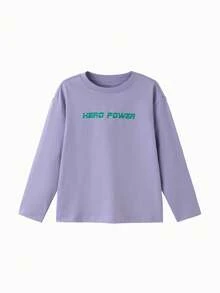 Balabala Camiseta de manga larga para niños primavera 2026, camiseta interior de algodón suave, top casual de uso diario - jacinto morado - Ver 4
