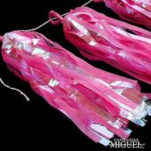 Mylin ía con 5 Borlas de Papel Iris. Para Decorar Fiestas, Mesas de Dulces, Escenarios. Tamaño: 36cm Alto X 2.5m Largo. Color(Rosa) - Multicolor - Ver 2