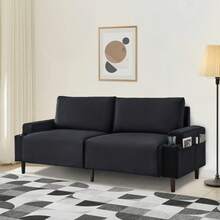 Sofá de 3 Plazas de 81 Pulgadas con Portavasos, Amueblé Moderno con Almacenamiento para Hogar y Oficina - Negro - Ver 8