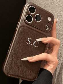 Customized Gold Name Faux Leather Phone Case, Compatible With IPhone 17 Pro Max, 17 Air, 17, 16, 15, 14, 13 Pro Max, Shock-Resistant Lens Protection