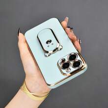 1pc Electroplated Cute Bear Phone Holder, Electroplated Phone Case With Hidden Stand, Shock-Proof Ultra-Thin Protective Cover, Camera Lens Protection, Compatible With IPhone, Redmi Note, Realme, Moto G, Infinix, Spark - Green - View 5