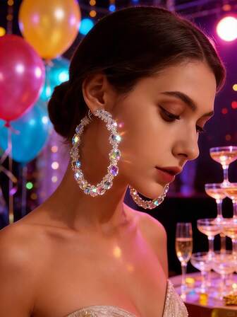 1 par de pendientes elegantes y lujosos con cristales de rínoceronte grandes, brillantes y deslumbrantes, incrustados con múltiples cristales, adecuados para uso diario, fiestas, eventos de boda y accesorios de joyería