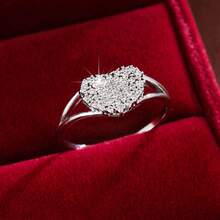 1pc Fashionable Minimalist Heart Shaped Cubic Zirconia Inlaid Women's Ring, Valentine's Day Gift Design - Multicolor - View 5