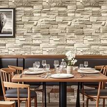 3D Realistic Brick & Wood Grain Peel And Stick Wallpaper, Waterproof And Oil-Resistant, Removable Wall Decals For Bedroom, Living Room, Bathroom, 17.72*196.8 Inches - Champagne - View 5