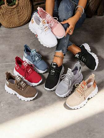 Women's Casual Running Shoes, Breathable Lightweight Soft-Sole PVC Lace-Up Athletic Sneakers Designed For Female Trainers, Gym Workout Shoes, Outdoor Jogging Hiking Shoes, Wide Fit Comfortable Low-Top Sports Shoes, Non-Slip Vacation Travel Daily Wear Sneakers - Perfect For Female Fitness Instructors, Yoga Coaches And Sports Trainers