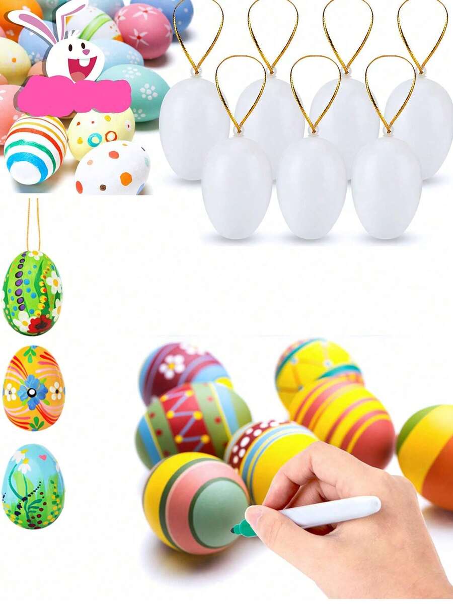 12pcs White Easter Eggs, Colorable, Easter Egg Painting Set, Easter Filled Eggs, Realistic Eggs, Easter Party Decor, Egg Hunt, Easter Theme Party Supplies, Easter DIY Decorations, Basket Fillers, Spring Party Favors, Home Centerpiece - Multicolor - View 1