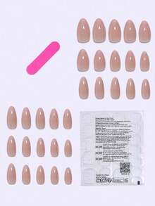 30Pcs Long Almond-Shaped Reusable Nail Tips, Minimalist Nude & Pale Pink Ombre French Manicure, Suitable For Women, Girls, Party, Office, Comes With Double-Sided Nail Glue And Nail File Press On Nails Nail Supplies Nails - Baby Pink - View 3