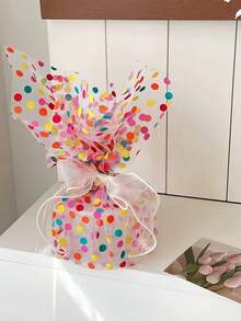 1片彩色波点薄纱面料，浪漫氛围礼品包装，DIY花束，摄影装饰，婚礼礼盒，伴手礼包装丝带 - 彩色 - 查看 5