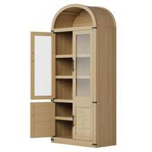 Multi-Room Arched Storage Bookcase, 6-Tier Modern Wooden Shelves With Doors, Elegant And Functional Storage Solution For Living Room And Office  Arched Bookcase With Doors Modern 6-Tier Bookshelf With Storage Wooden Display Cabinet Farmhouse Storage Shelves For Living Room, Kitchen, Office - Màu gỗ - Xem 1