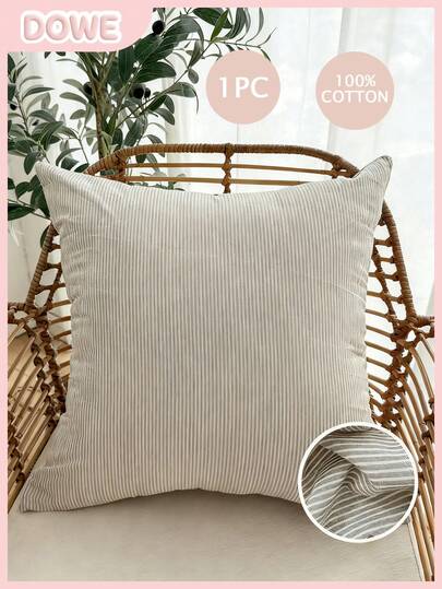 1个100%纯棉装饰枕套，带隐形拉链，不含枕芯，适用于客厅、餐厅和卧室装饰，亚麻质感，简约风格