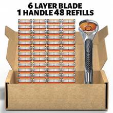 Juego de 48 cuchillas de repuesto para hombres con mango - Cuchillas de acero inoxidable ultra afiladas para un afeitado suave, funciona con mangos de maquinilla estándar, cuchillas desechables a granel para afeitar la cara, la cabeza y el Body - Juego de 48 piezas - Ver 2