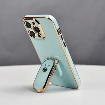1 Peça Suporte de Telefone Urso Fofo Eletroplantado, Capa de Telefone Eletroplantada com Suporte Oculto, Capa Protetora Ultra Fina à Prova de Choques, Proteção da Lente da Câmera, Compatível com iPhone, Redmi Note, Realme, Moto G, Infinix, Spark