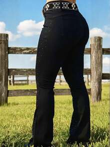 Women's Country Flare Jeans, Luxury Cowboy Style, Rodeo, Horseback Riding, West - Kỵ binh đen - Xem 3