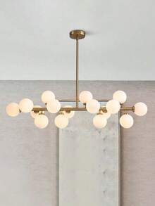Dining Room Chandelier Over Table Modern Rectangle Chandelier White Glass Globe Lampshade Pendant Lighting Fixture For Living Room Dining Table 16 Lights Lamparas Para Sala - 金色 - 查看 10