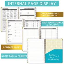 Planificador de agenda A5 de enero a diciembre de 2026, incluye calendario mensual y semanal, cubierta rosa con ribete dorado, cierre elástico, bolsillo interior, ideal para la organización de la oficina y los estudios - Multicolor - Ver 4