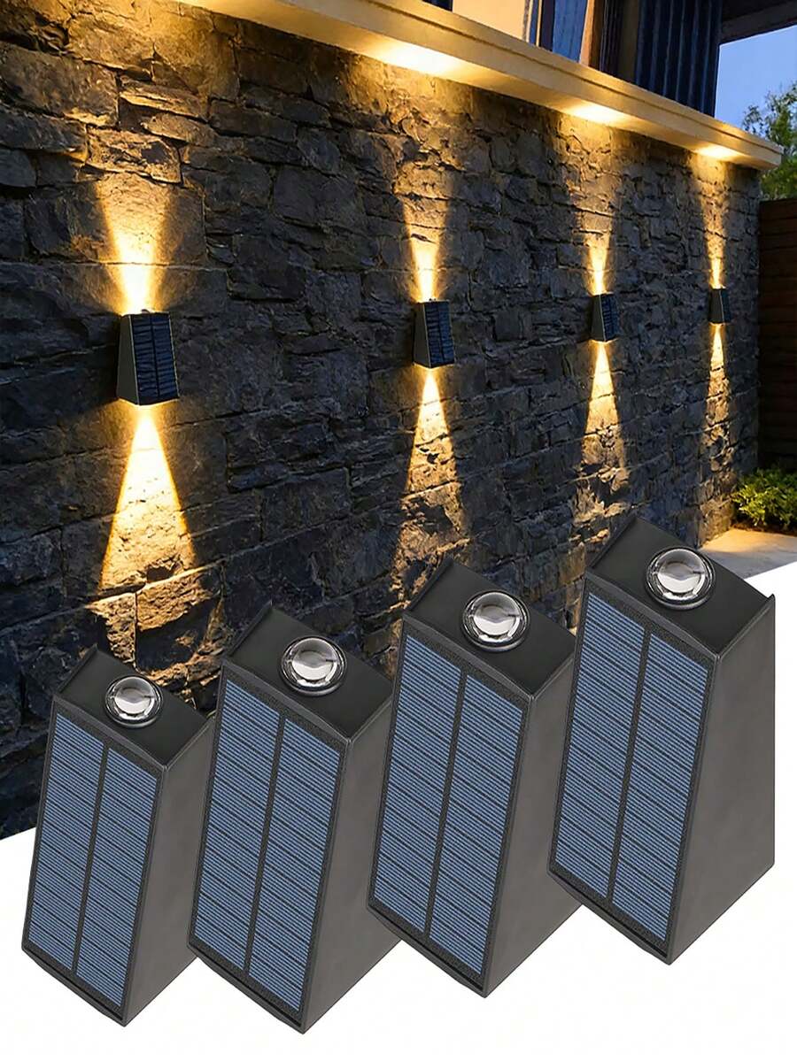2/4/6pcs Outdoor Garden Solar Upper And Lower Wall-Washing Lights, Outdoor Waterproof Wall-Mounted (1000mAh) Ultra-Bright Floodlights, Double-Sided Concave Mirror Wall Lighting Lamps, Suitable For Commercial Street Or Outdoor Garden Wall Decoration Lighting, Garden Terraces, Fences, Family Courtyards, Christmas Decoration Lamps, Household Outdoor Wall Decoration Illumination Lights, Suitable For Various Scenarios - Ánh sáng trắng - Xem 1