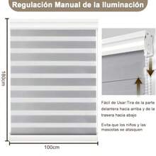 Persiana Enrollable para Ventana Roller Blinds para Ventanas Impermeable Doble Capa Persiana Horizontal Moderna Privacidad Pretection para Visión Noche Día Baño Cocina Sala de Estar 180*100cm - Gris - Ver 4