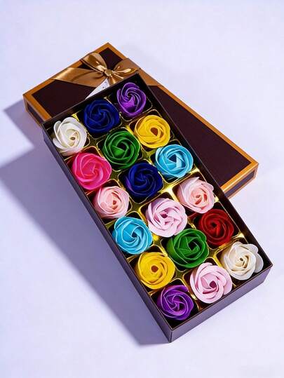 18pcs Rose Soap Flower Gift Box, Artificial Flower Soap Gift Box, Valentine's Day, Mother's Day, Birthday Gift, Festival Small Gift, Random Color